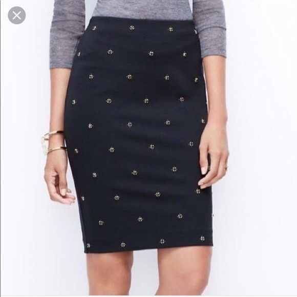 Ann Taylor Dresses & Skirts - Ann Taylor Jewel Embellished Navy Blue Ponte Knit Pencil Skirt Women's Size 14‎